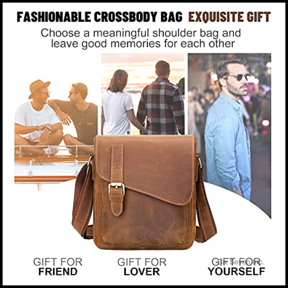 Genuine Leather Messenger Bag Vintage Crossbody Shoulder Bag Unisex Anti-Theft - Picture 6 of 7